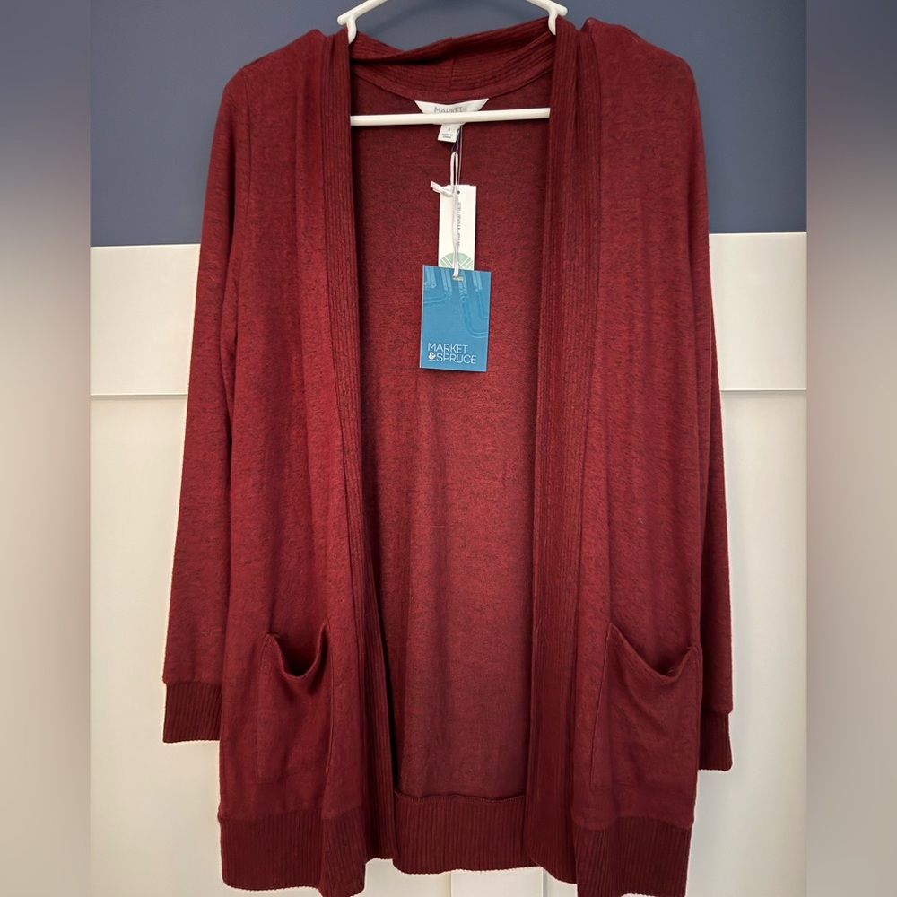 Market & Spruce Women's Deep Red Cardigan Size S NWT